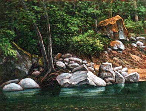 Oil painting of a Big Sur Riverbank.
