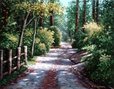 Oil painting of a country lane, Ben Lomond,
      California.