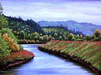 Oil painting of the Coweeman River.