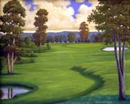Oil painting of imaginary gold course.