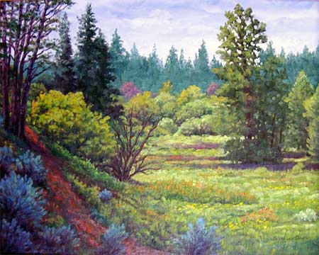 Oil painting of Goldendale Meadow.