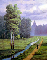 painting of 
	           Monk walking along road.