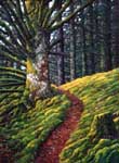 Oil painting of moss lined trail in Alaska.