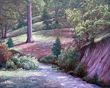 Oil painting of a forest path.
