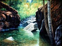 Oil painting of river pool.