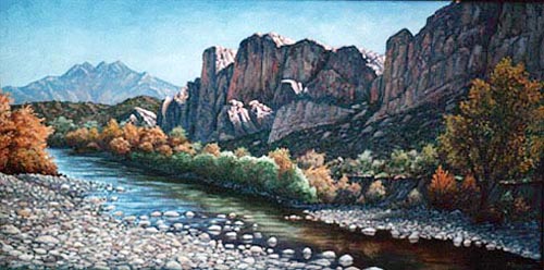 Oil painting of the Verde River, AZ.