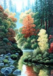 Oil painting of the San Lorenzo River near the artist's studio.