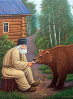 painting of 
	          St. Seraphim feeding bear.