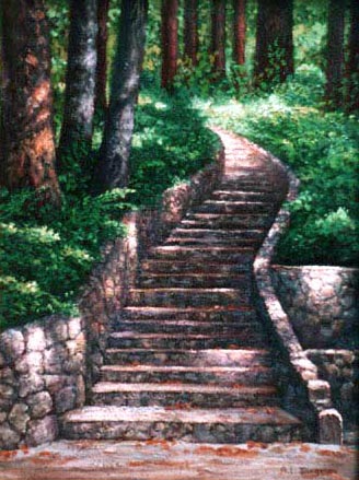 oil painting of rock stairs